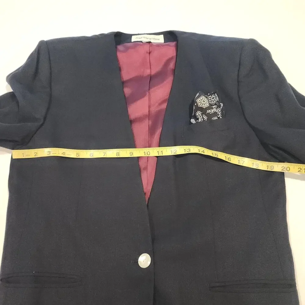 Vintage Jones New York Skirt Suit Womens 14 Navy Blue Lined 2 Piece USA Workwear